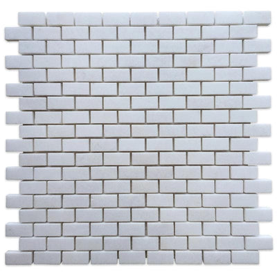 Thassos White Marble 5/8 x 1 1/4 Polished Mini Brick Mosaic Tile - TILE & MOSAIC DEPOT