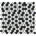 White Carrara Thassos Black Marble Penny Round Honed Mosaic Tile - TILE AND MOSAIC DEPOT