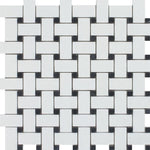 Thassos White Marble Polished Basketweave with Black Dots Mosaic Tile - TILE AND MOSAIC DEPOT