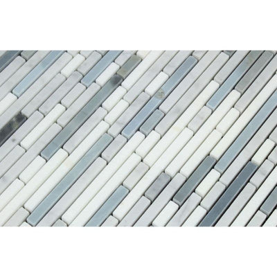 Thassos White Marble Cararra Blue Bamboo Sticks Polished Mosaic Tile - TILE AND MOSAIC DEPOT