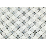 Thassos White Marble Florida Flower Polished Mosaic Tile w/Blue Dots - TILE AND MOSAIC DEPOT