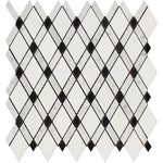 Thassos White Carrara Black Marble Lattice Polished Mosaic Tile - TILE AND MOSAIC DEPOT