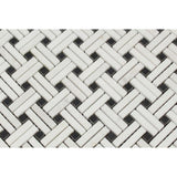 Thassos White Marble Stanza Black Dot Polished Mosaic Tile - TILE AND MOSAIC DEPOT