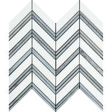 Thassos White Marble Chevron with Blue Strips Polished Mosaic Tile - TILE AND MOSAIC DEPOT