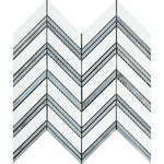 Thassos White Marble Chevron with Blue Strips Honed Mosaic Tile - TILE AND MOSAIC DEPOT