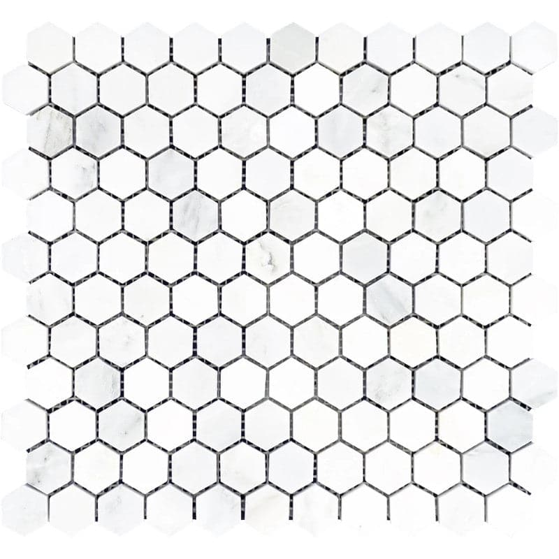 Asian Statuary (Oriental White) Marble 1x1 Hexagon Polished Mosaic Tile - TILE AND MOSAIC DEPOT