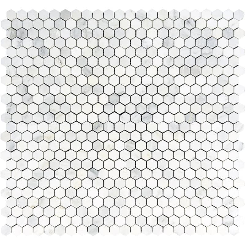 Asian Statuary (Oriental White) Marble 1x1 Hexagon Polished Mosaic Tile - TILE AND MOSAIC DEPOT