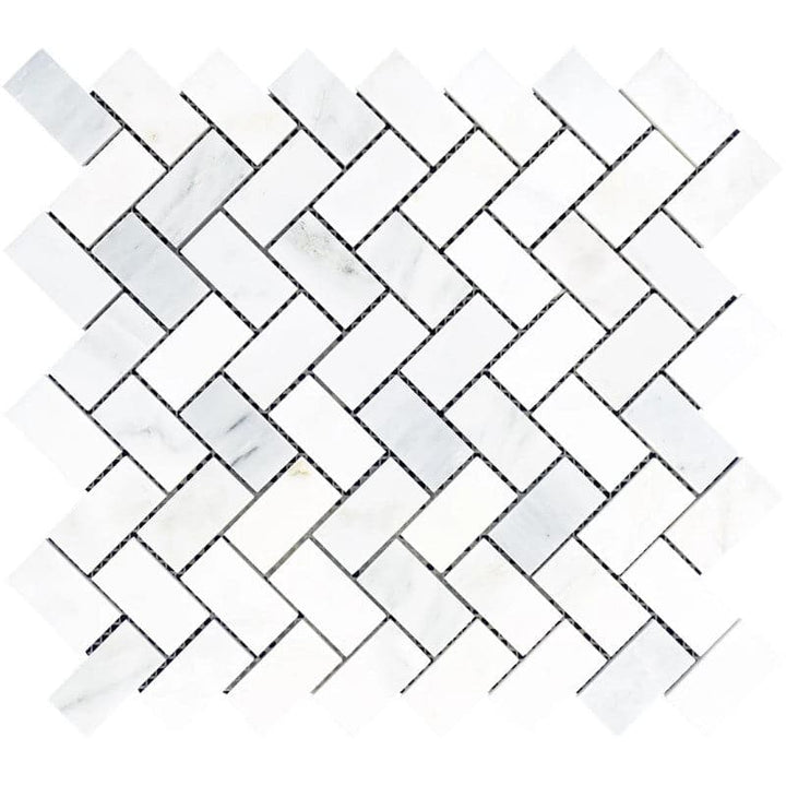 Asian Statuary (Oriental White) Marble 1x2 Herringbone Polished Mosaic Tile - TILE AND MOSAIC DEPOT