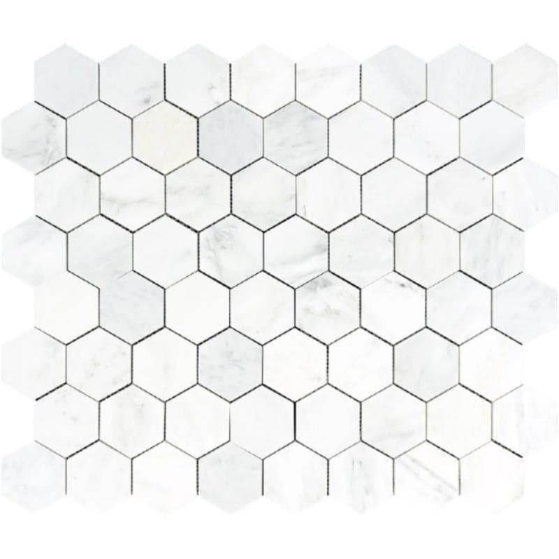 Asian Statuary (Oriental White) Marble 2x2 Hexagon Polished Mosaic Tile - TILE AND MOSAIC DEPOT