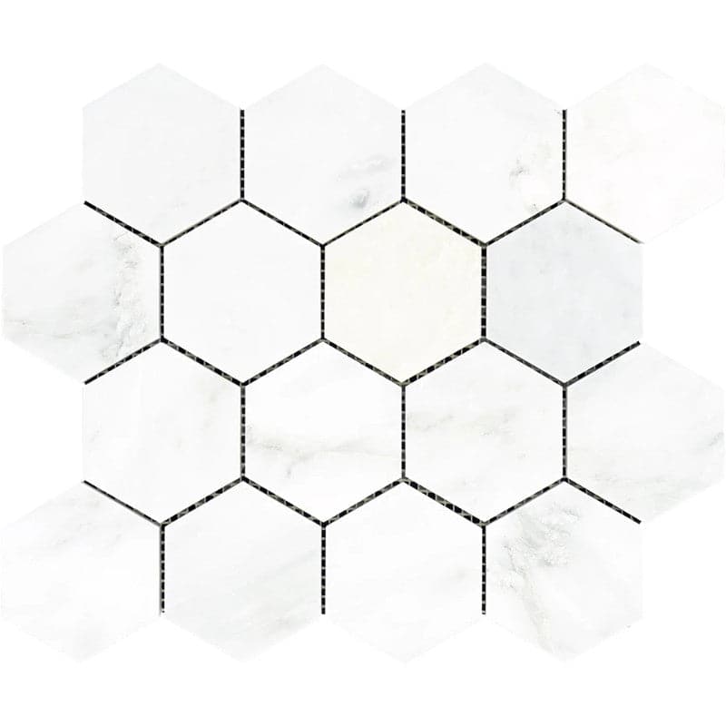 Asian Statuary (Oriental White) Marble 3x3 Hexagon Polished Mosaic Tile - TILE AND MOSAIC DEPOT