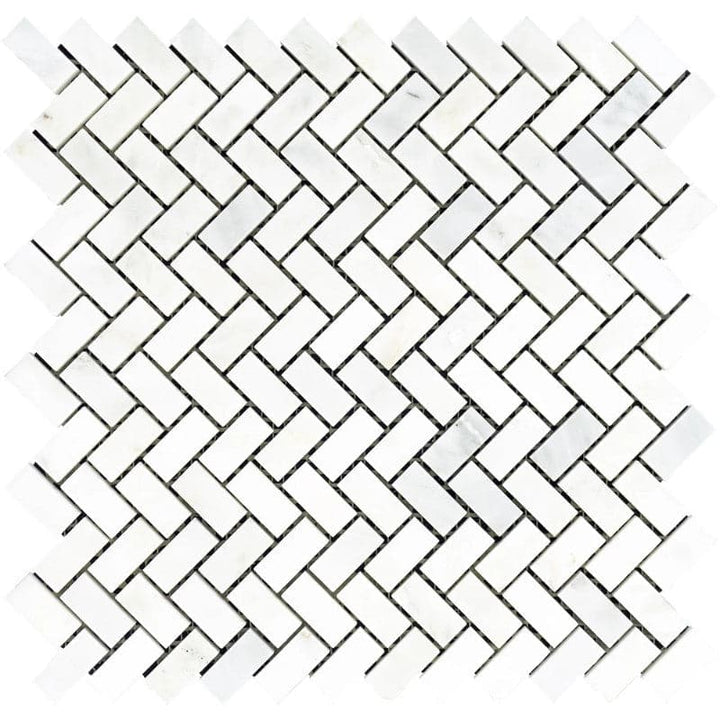 Asian Statuary (Oriental White) Marble 5/8 X 1 1/4 Herringbone Polished Mosaic Tile - TILE AND MOSAIC DEPOT