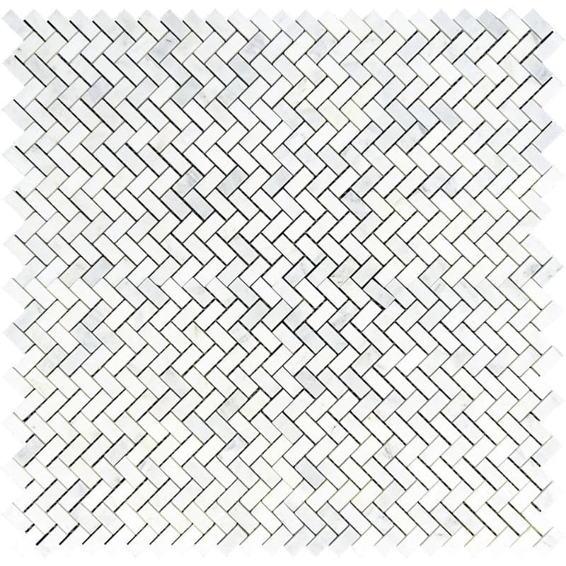 Asian Statuary (Oriental White) Marble 5/8 X 1 1/4 Herringbone Polished Mosaic Tile - TILE AND MOSAIC DEPOT