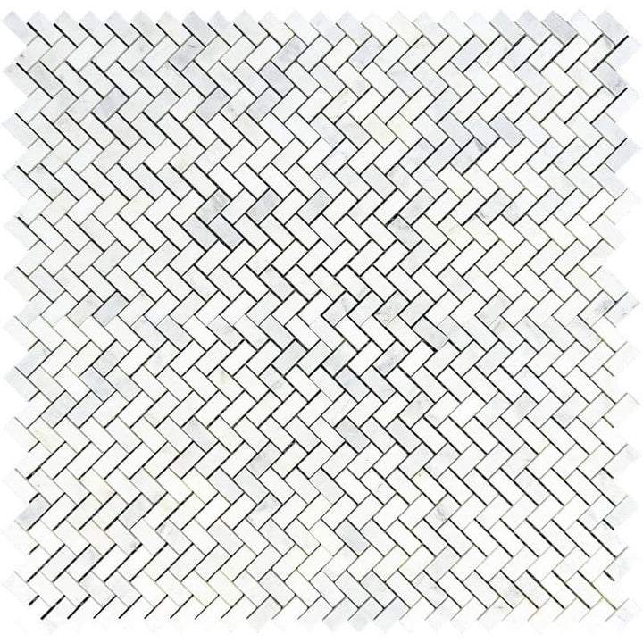 Asian Statuary (Oriental White) Marble 5/8 X 1 1/4 Herringbone Polished Mosaic Tile - TILE AND MOSAIC DEPOT