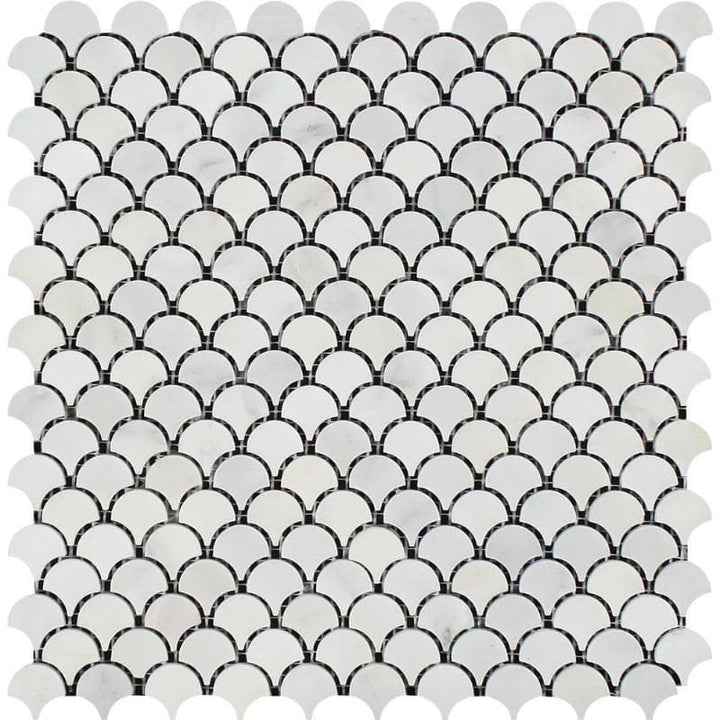 Asian Statuary (Oriental White) Marble Fan Shape (Raindrop) Honed Mosaic Tile - TILE & MOSAIC DEPOT