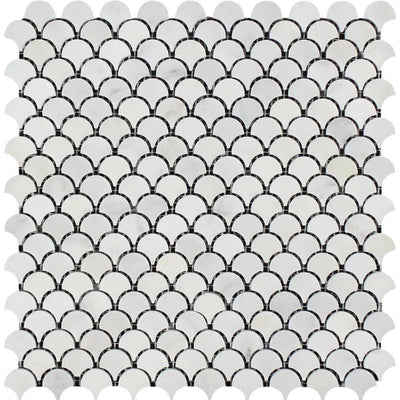 Asian Statuary (Oriental White) Marble Fan Shape (Raindrop) Polished Mosaic Tile - TILE & MOSAIC DEPOT