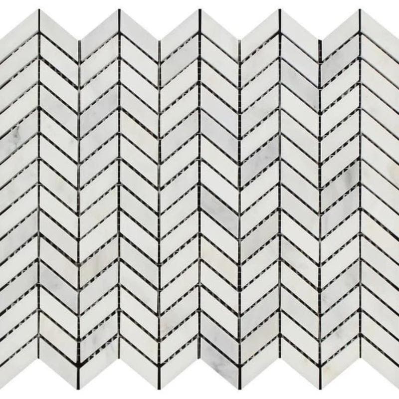 Asian Statuary (Oriental White) Marble Mini Chevron Honed Mosaic Tile - TILE AND MOSAIC DEPOT