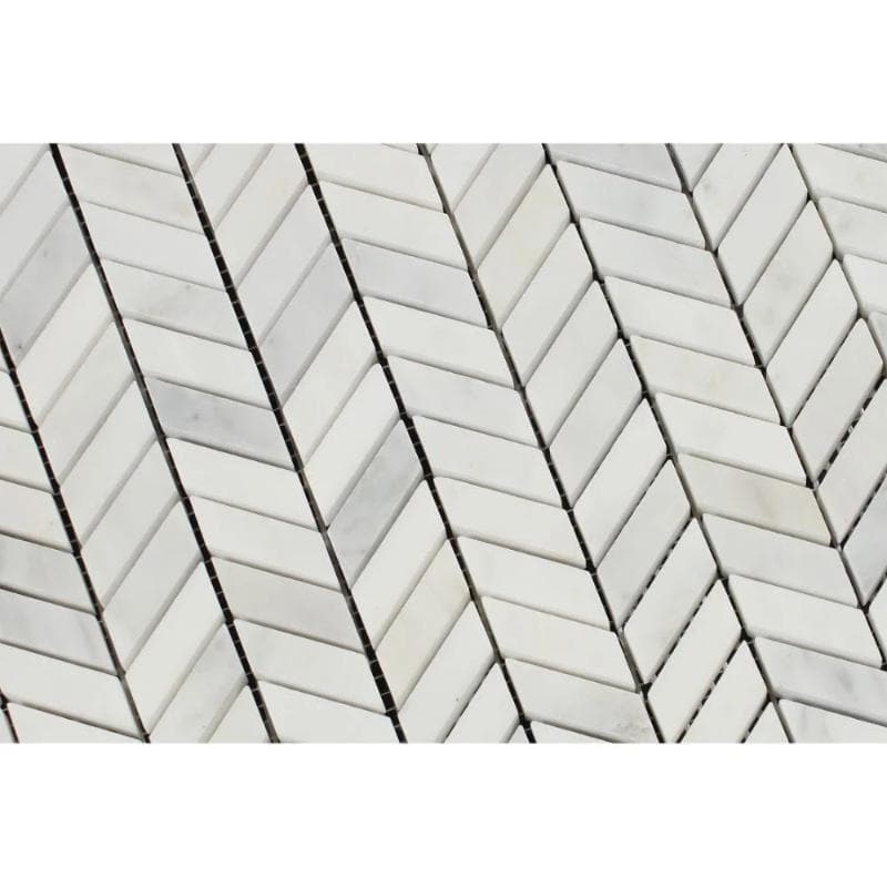 Asian Statuary (Oriental White) Marble Mini Chevron Honed Mosaic Tile - TILE AND MOSAIC DEPOT
