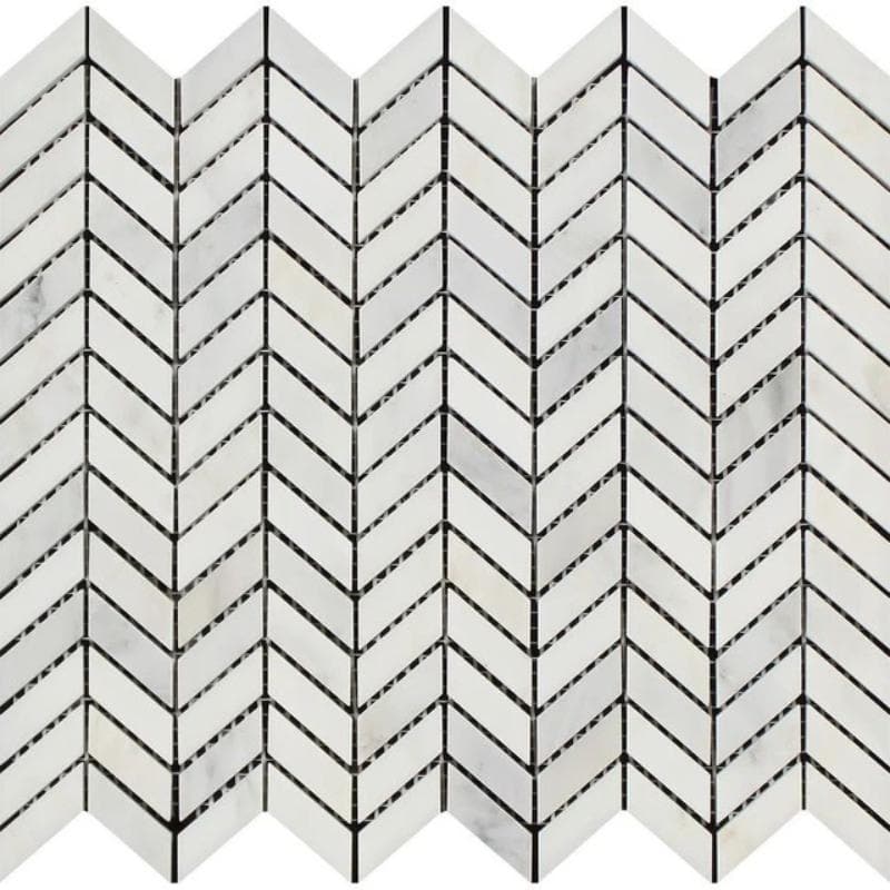 Asian Statuary (Oriental White) Marble Mini Chevron Polished Mosaic Tile - TILE & MOSAIC DEPOT