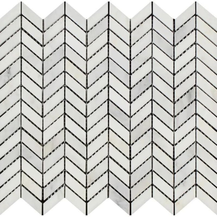 Asian Statuary (Oriental White) Marble Mini Chevron Polished Mosaic Tile - TILE & MOSAIC DEPOT