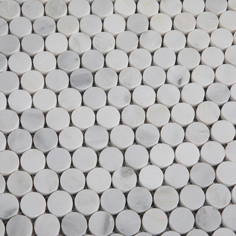 Asian Statuary (Oriental White) Marble Penny Round Polished Mosaic Tile - TILE AND MOSAIC DEPOT