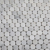 Asian Statuary (Oriental White) Marble Penny Round Polished Mosaic Tile - TILE AND MOSAIC DEPOT