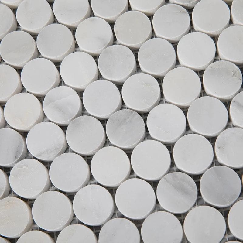 Asian Statuary (Oriental White) Marble Pennyround Polished Mosaic Tile - TILE & MOSAIC DEPOT