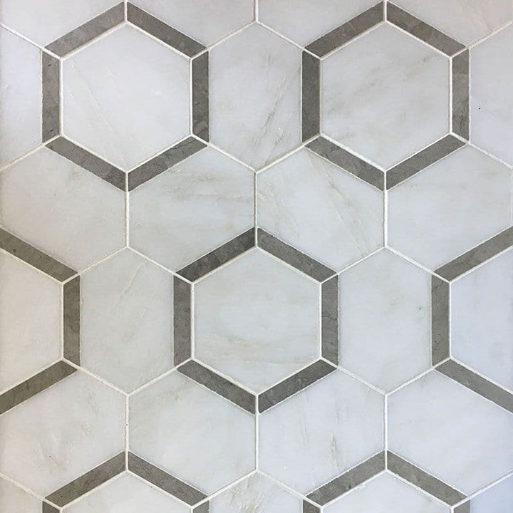 Asian Statuary Talia Gray Hexagon Marble Polished Mosaic Tile - TILE AND MOSAIC DEPOT