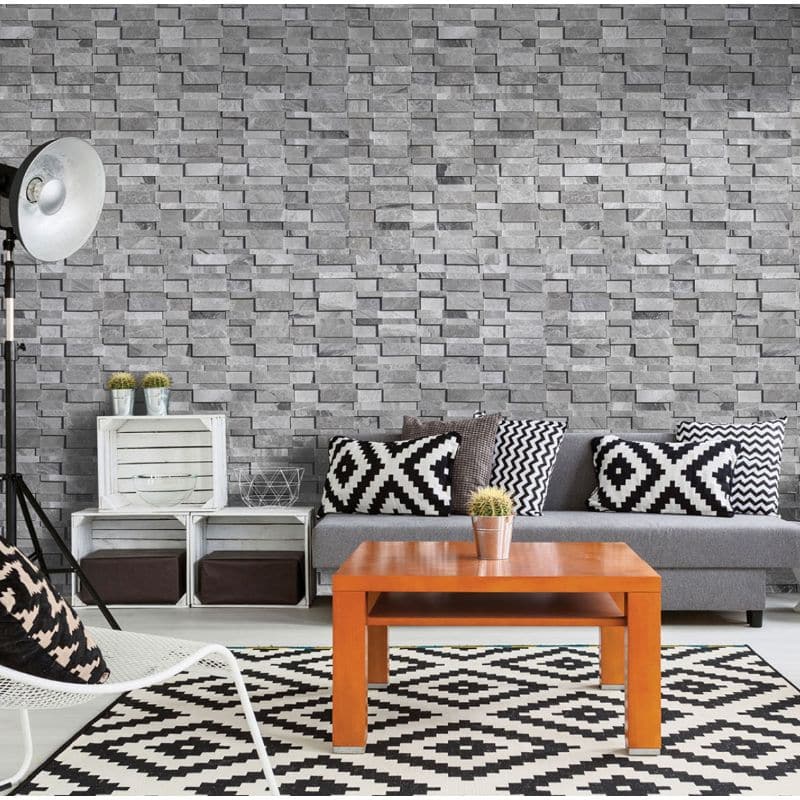 Atlantic Gray Marble 3D 6x24 Stacked Stone Ledger Panel.