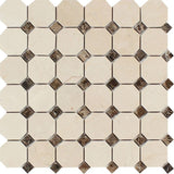 Crema Marfil Marble Octagon with Brown Dots Polished Mosaic Tile - TILE AND MOSAIC DEPOT