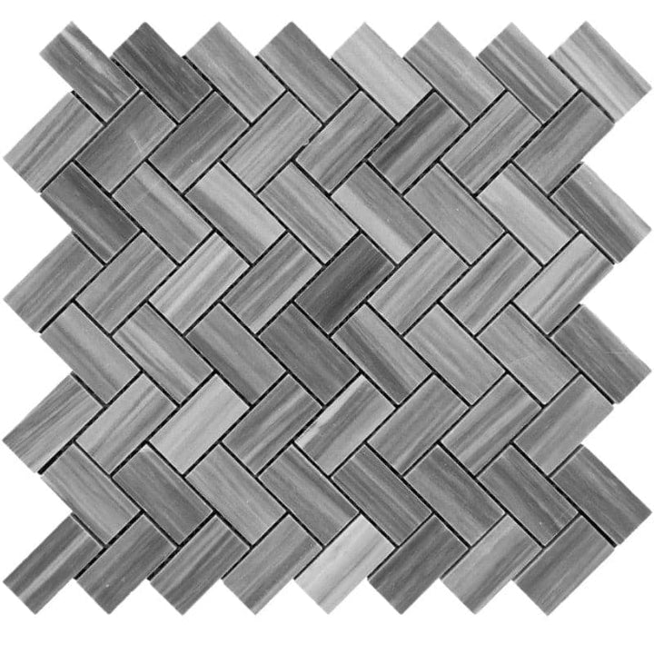 Bardiglio Scuro Marble 1x2 Herringbone Polished Mosaic Tile - TILE AND MOSAIC DEPOT