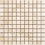 Botticino Beige Marble 1x1 Tumbled Mosaic Tile - TILE AND MOSAIC DEPOT