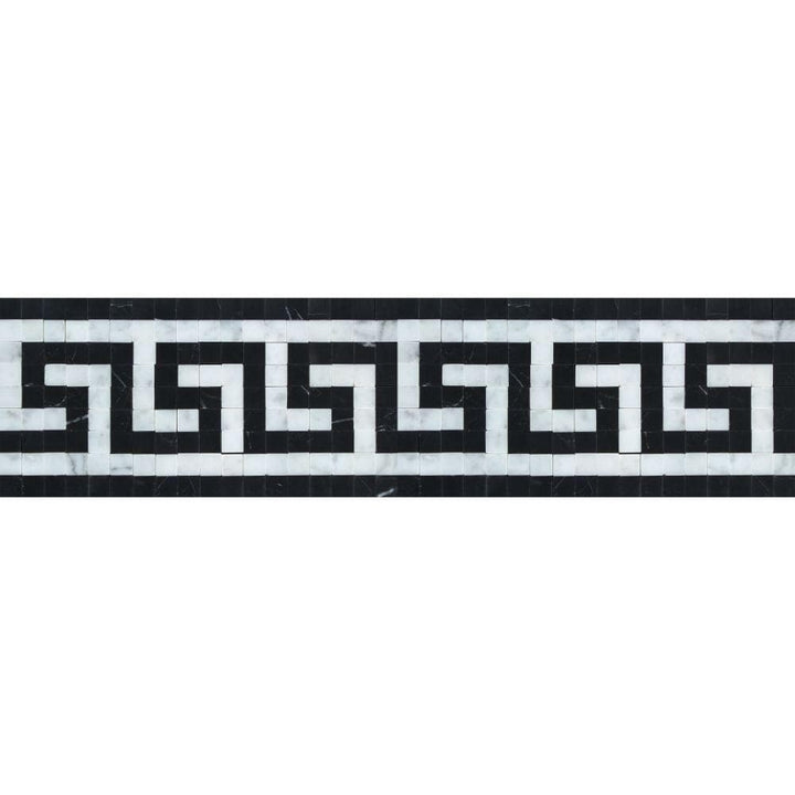 Bianco Carrara Honed Marble Greek Key Border (Carrara w/ Black).