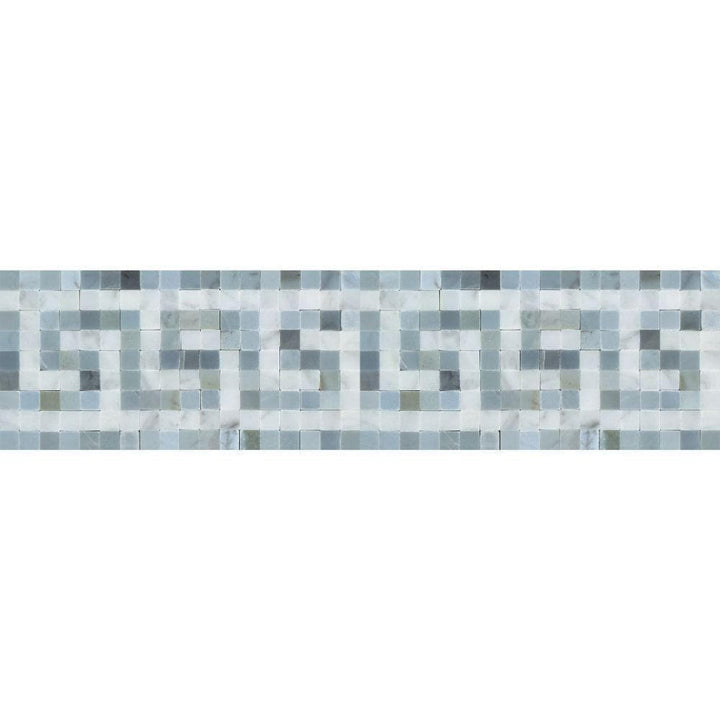 Bianco Carrara Honed Marble Greek Key Border (Carrara w/ Blue-Gray).