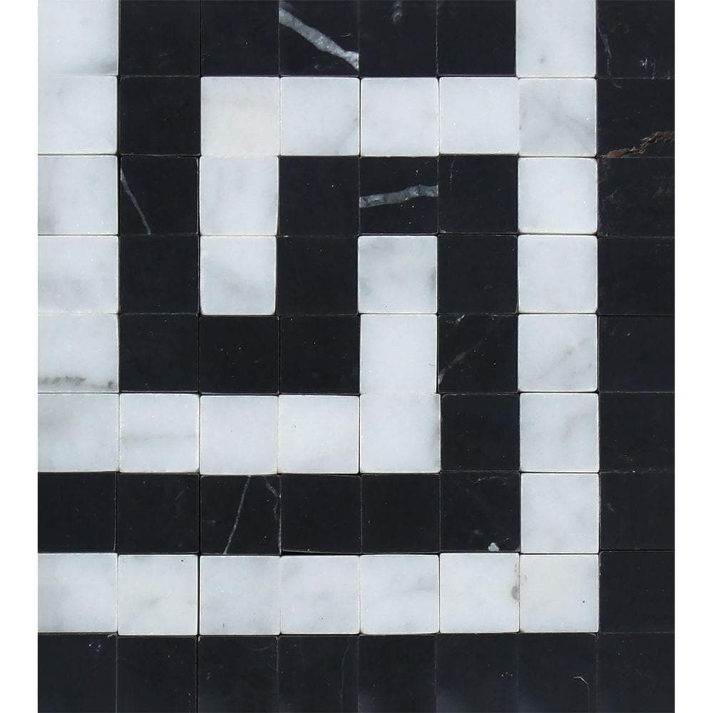 Bianco Carrara Polished Marble Greek Key Corner (Carrara w/ Black).