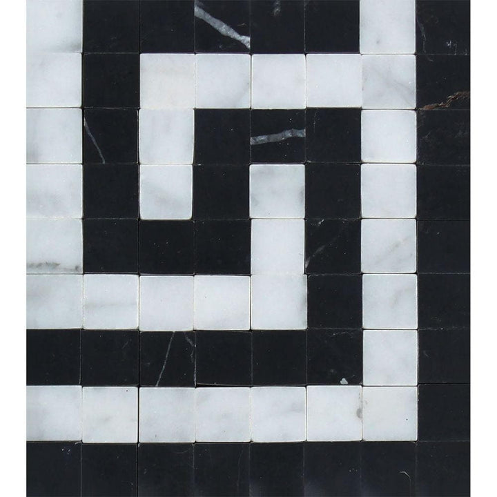 Bianco Carrara Polished Marble Greek Key Corner (Carrara w/ Black).