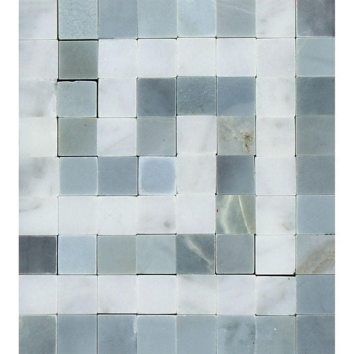 Bianco Carrara Polished Marble Greek Key Corner (Carrara w/ Blue-Gray).