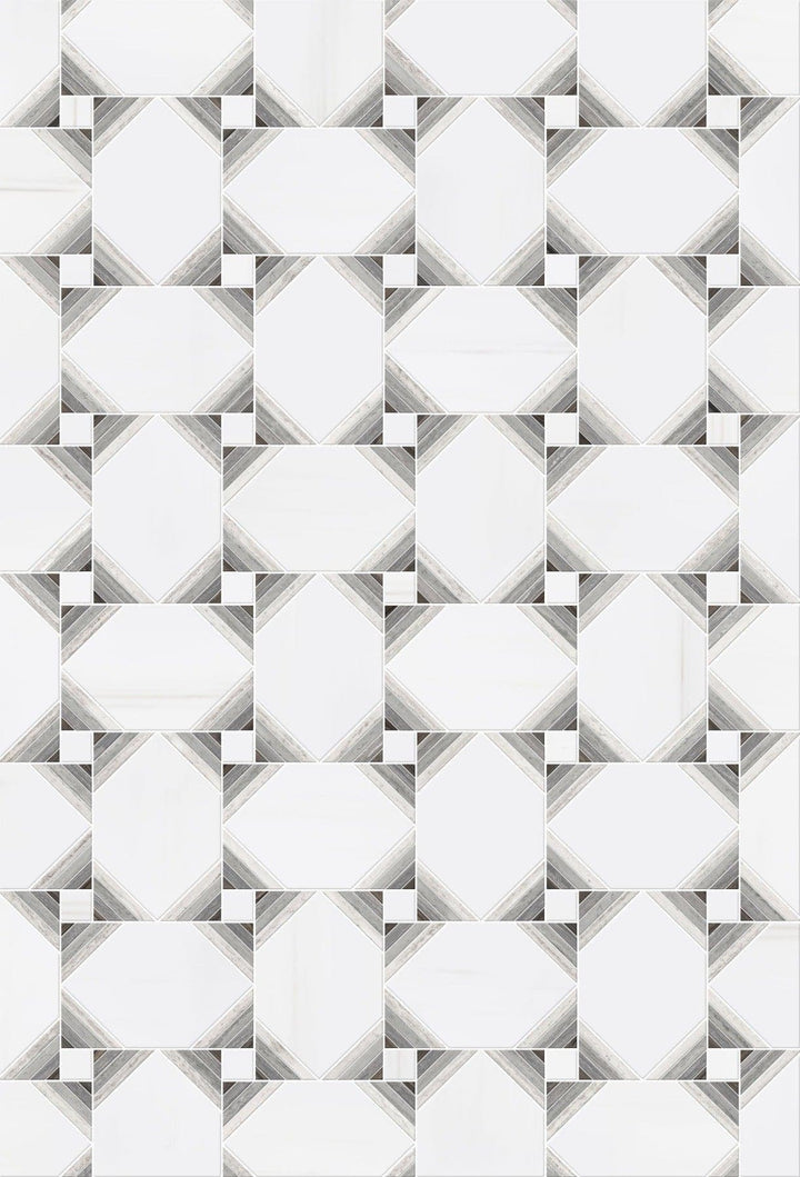 Bianco Dolomite Grey Marble with Eremaso Limestone Polished Mosaic Tile - TILE & MOSAIC DEPOT
