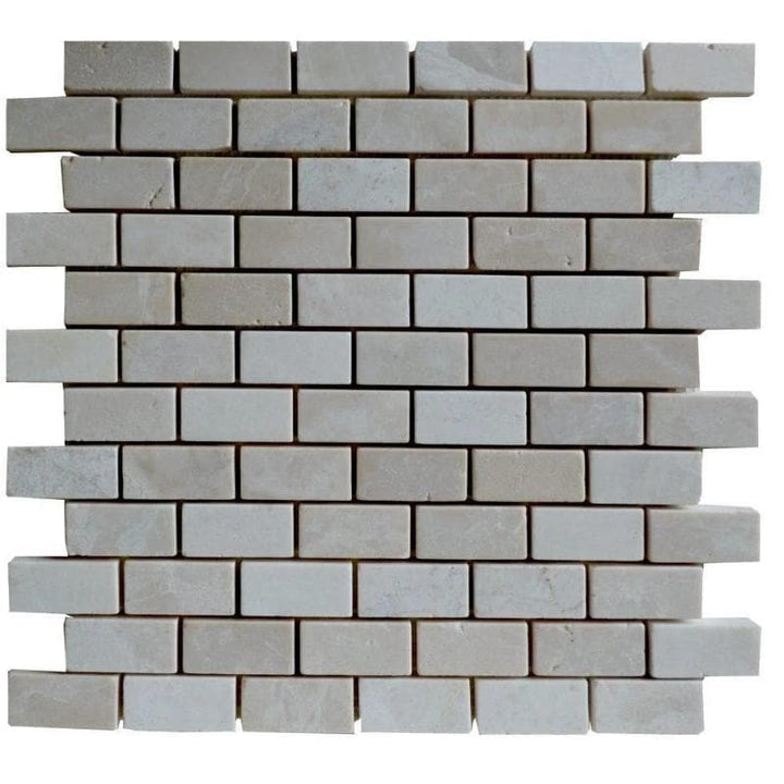 Botticino Beige Marble 1x2 Tumbled Mosaic Tile - TILE AND MOSAIC DEPOT