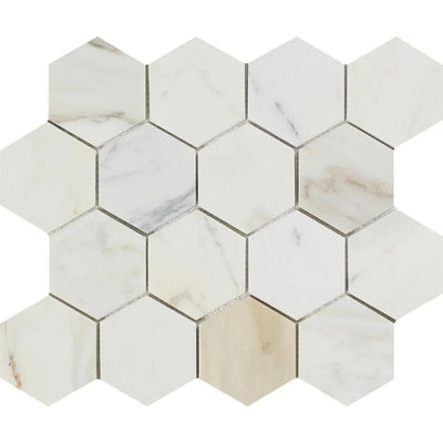 Calacatta Gold Marble 3x3 Hexagon Polished Mosaic Tile - TILE AND MOSAIC DEPOT