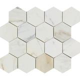 Calacatta Gold Marble 3x3 Hexagon Honed Mosaic Tile - TILE AND MOSAIC DEPOT