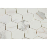 Calacatta Amber Marble 2x2 Hexagon Polished Mosaic Tile - TILE AND MOSAIC DEPOT