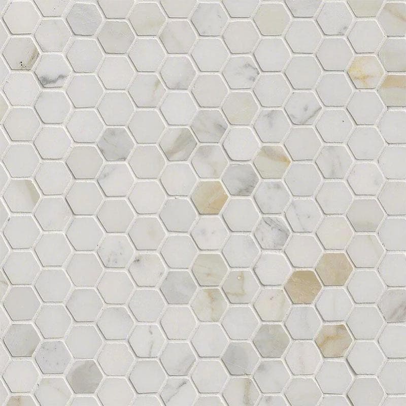 Calacatta Gold Marble 1x1 Hexagon Polished Mosaic Tile - TILE AND MOSAIC DEPOT