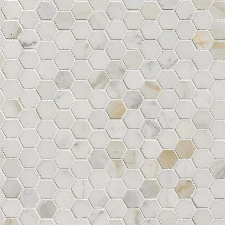 Calacatta Gold Marble 1x1 Hexagon Polished Mosaic Tile - TILE AND MOSAIC DEPOT