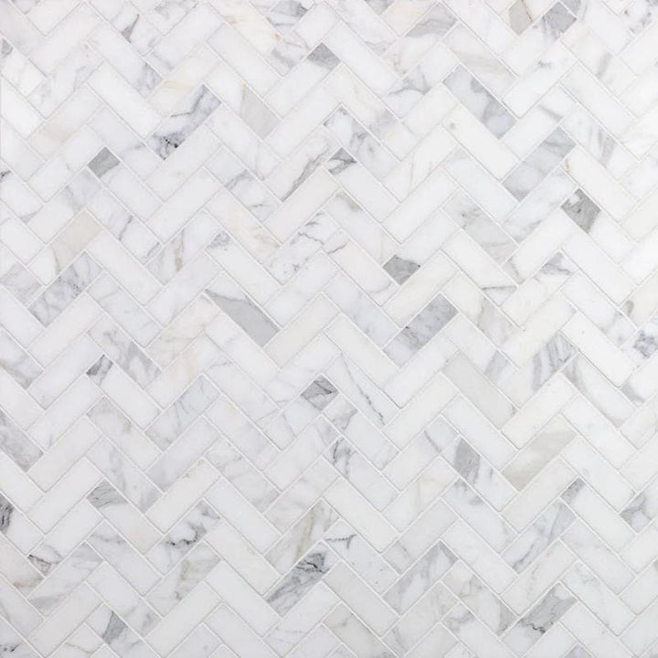 Calacatta Gold Marble 1x2 Herringbone Honed Mosaic Tile - TILE & MOSAIC DEPOT