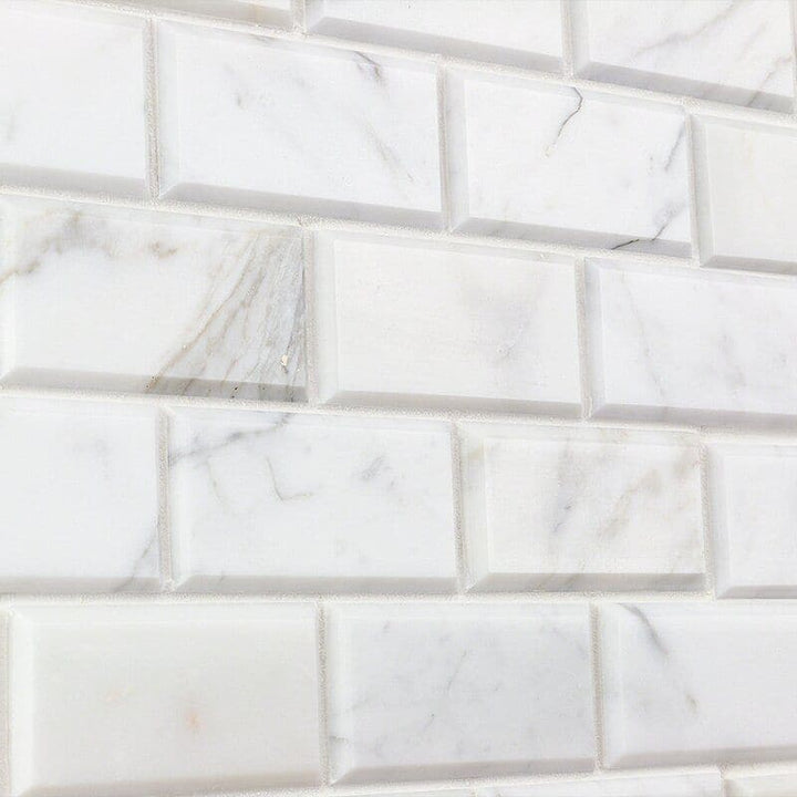 Calacatta Gold Marble 2x4 Deep Beveled Polished Mosaic Tile - TILE AND MOSAIC DEPOT