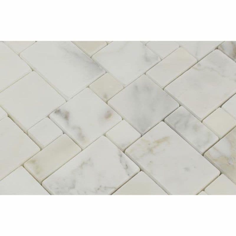 Calacatta Gold Marble Mini Versailles Pattern Polished Mosaic Tile - TILE AND MOSAIC DEPOT