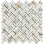 Calacatta Gold Marble Mini Herringbone Honed Mosaic Tile - TILE AND MOSAIC DEPOT