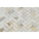 Calacatta Gold Marble Mini Herringbone Polished Mosaic Tile - TILE AND MOSAIC DEPOT