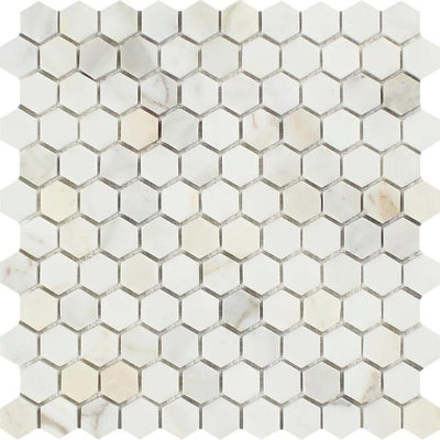 Calacatta Gold Marble 1x1 Hexagon Honed Mosaic Tile - TILE AND MOSAIC DEPOT