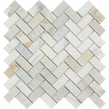 Calacatta Gold Marble 1x2 Herringbone Polished Mosaic Tile - TILE AND MOSAIC DEPOT
